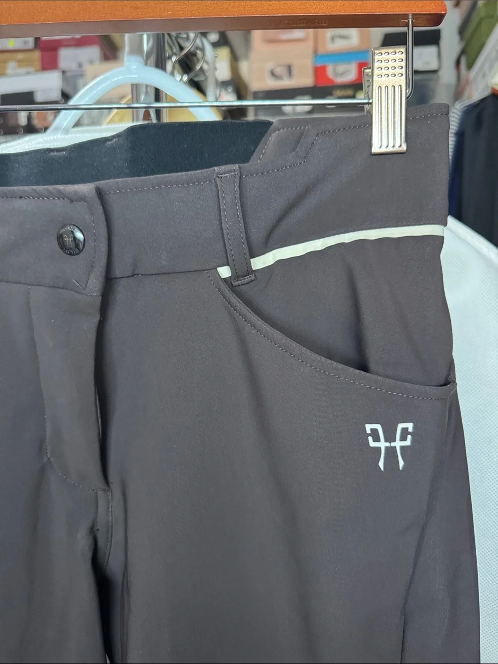 Horse Pilot Brown Women's X-Perform Riding Breeches with Cream Trim - Picture 5 of 6